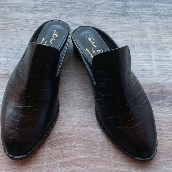 New Robert Clergerie Paris Alice open heel flat Mules loafers black croc EU 36.5 - Picture 9 of 16